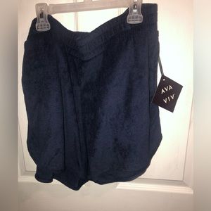 - Size X,     38” waist, soft navy blue (barely a terry feel) shorts, New …
